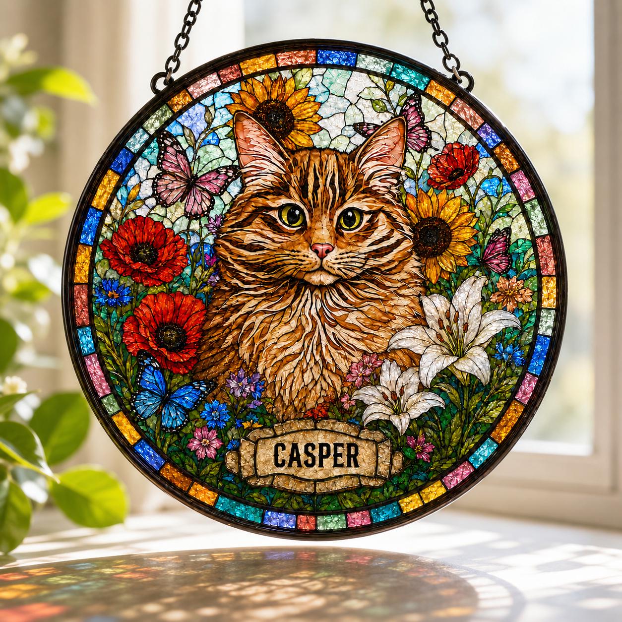 Personalized Pet Portrait Stained Glass Suncatcher, Custom Pet Memorial Stained Glass Photo Suncatcher, Dog Loss Keepsake, Pet Loss Gift