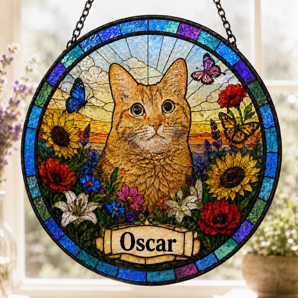 Personalized Pet Portrait Stained Glass Suncatcher, Custom Pet Memorial Stained Glass Photo Suncatcher, Dog Loss Keepsake, Pet Loss Gift