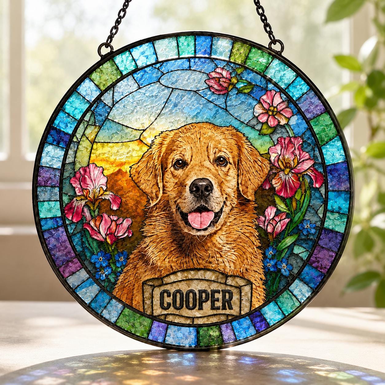 Custom Pet Portrait Stained Glass Suncatche, Dog SunCatcher Memorial, Dog Portrait Art Suncatcher, Personalized Pet Portrait