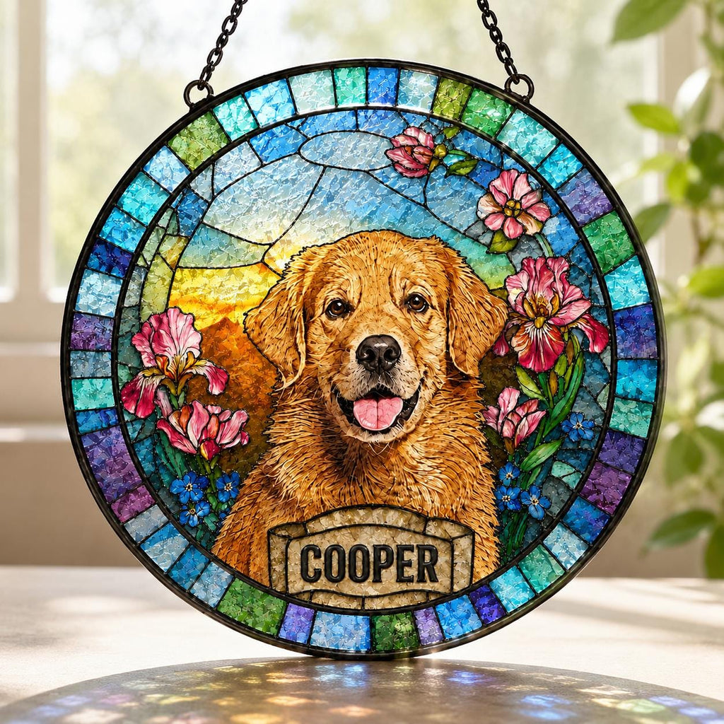 Personalized Pet Portrait Stained Glass Suncatcher, Custom Dog Portrait from Photo, Dog Portrait Art Suncatcher, Stained Glass Dog Memorial