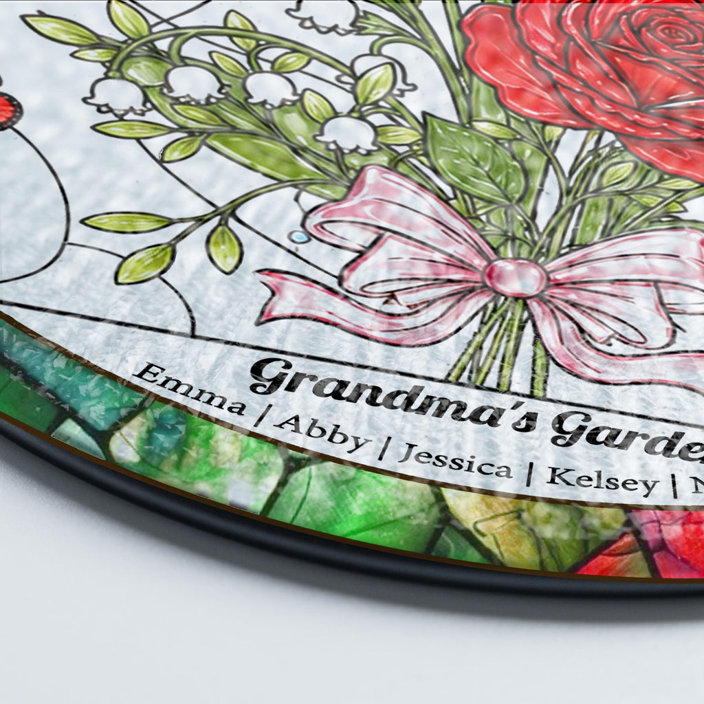 Personalized Birth Flower Stained Glass Suncatcher, Family Bouquet Window Hanging, Mothers Day Gift for Mom or Grandma