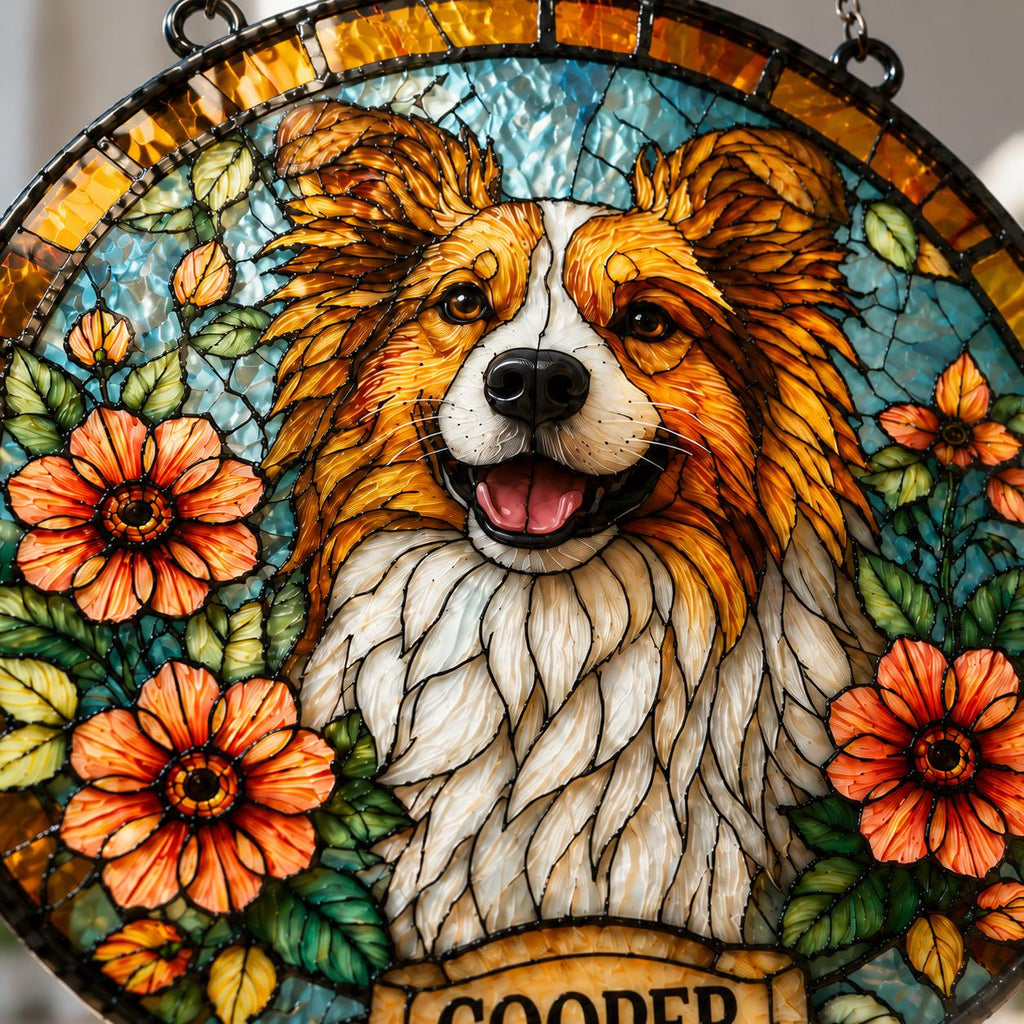 Custom Dog Portrait Stained Glass Suncatcher, Pet Memorial Stained Glass Photo Suncatcher, Dog Memorial Gift, Dog Loss, Pet Loss Gift