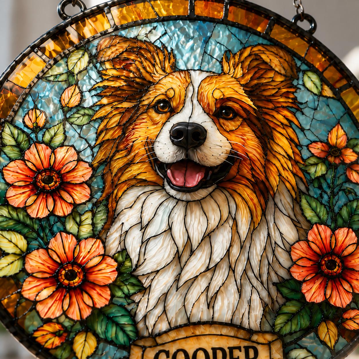 Custom Dog Portrait Stained Glass Suncatcher, Pet Memorial Stained Glass Photo Suncatcher, Dog Memorial Gift, Dog Loss, Pet Loss Gift