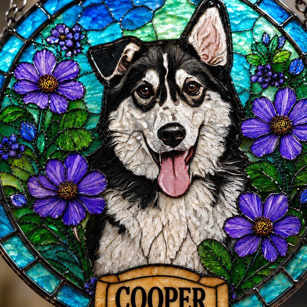 Custom Dog Portrait Stained Glass Suncatcher, Pet Memorial Stained Glass Photo Suncatcher, Dog Memorial Gift, Dog Loss, Pet Loss Gift