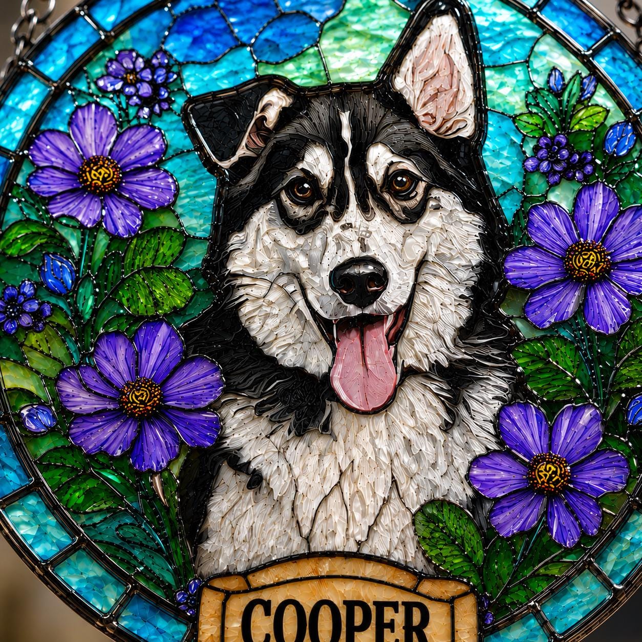 Custom Dog Portrait Stained Glass Suncatcher, Pet Memorial Stained Glass Photo Suncatcher, Dog Memorial Gift, Dog Loss, Pet Loss Gift