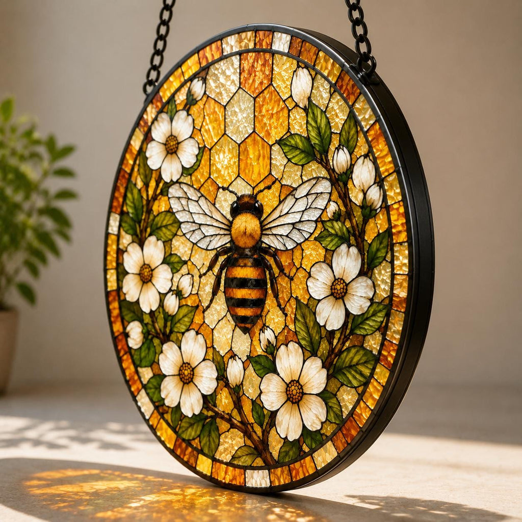 Bumble Bee Stained Glass Suncatcher, Bumble Bee Window Hangings, Honeybee Bee Garden Art, Mother's Day Gift, Grandma Bee Gift