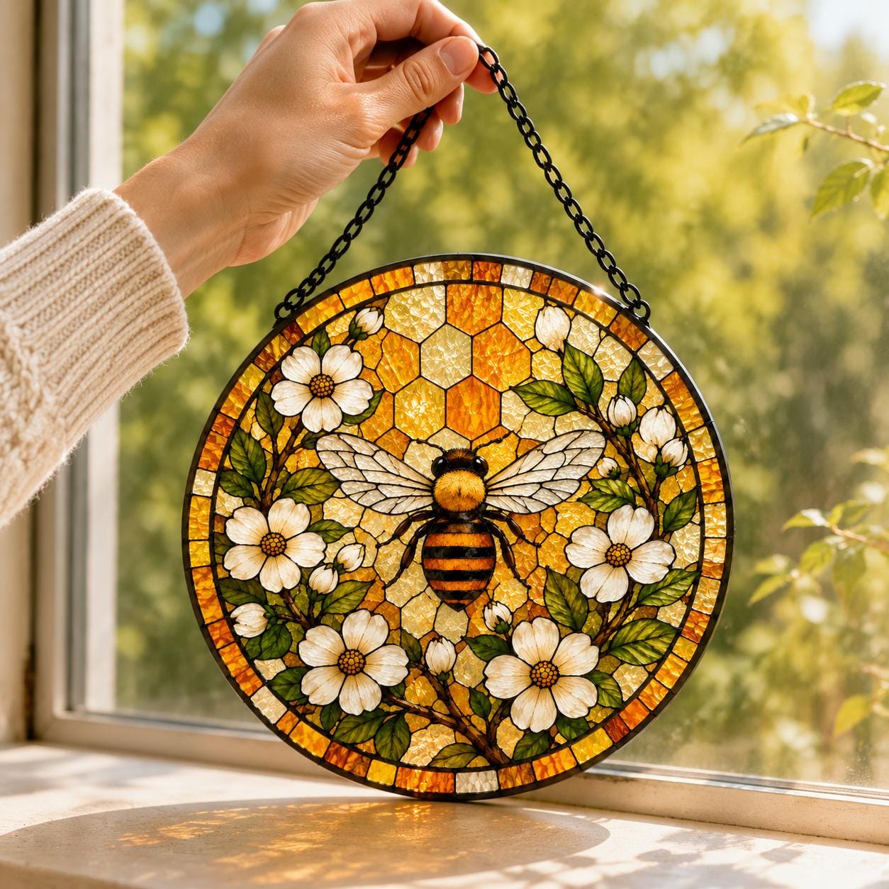 Bumble Bee Stained Glass Suncatcher, Bumble Bee Window Hangings, Honeybee Bee Garden Art, Mother's Day Gift, Grandma Bee Gift