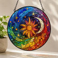 Celestial Stained Glass Suncatcher, Sun Moon Star Window Hanging, Rainbow Glass Art, Boho Decor, Birthday Gift for Mom, Celestial Decor