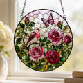 Rose Stained Glass Suncatcher, Rose Window Hanging, Pink and Red Rose Flower Garden Decor, Mother's Day Gift, June Birthday Gift