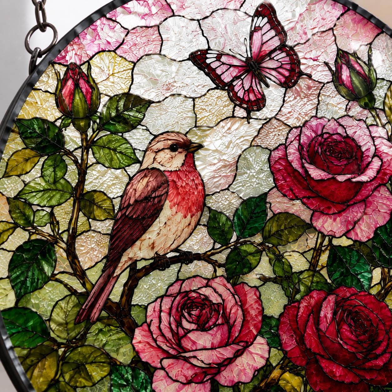 Rose Stained Glass Suncatcher, Rose Window Hanging, Pink and Red Rose Flower Garden Decor, Mother's Day Gift, June Birthday Gift