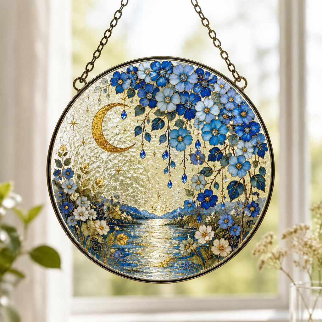 Forget Me Not Stained Glass Suncatcher, Sympathy Gift for Miscarriage Mom, Memorial Window Home Decor