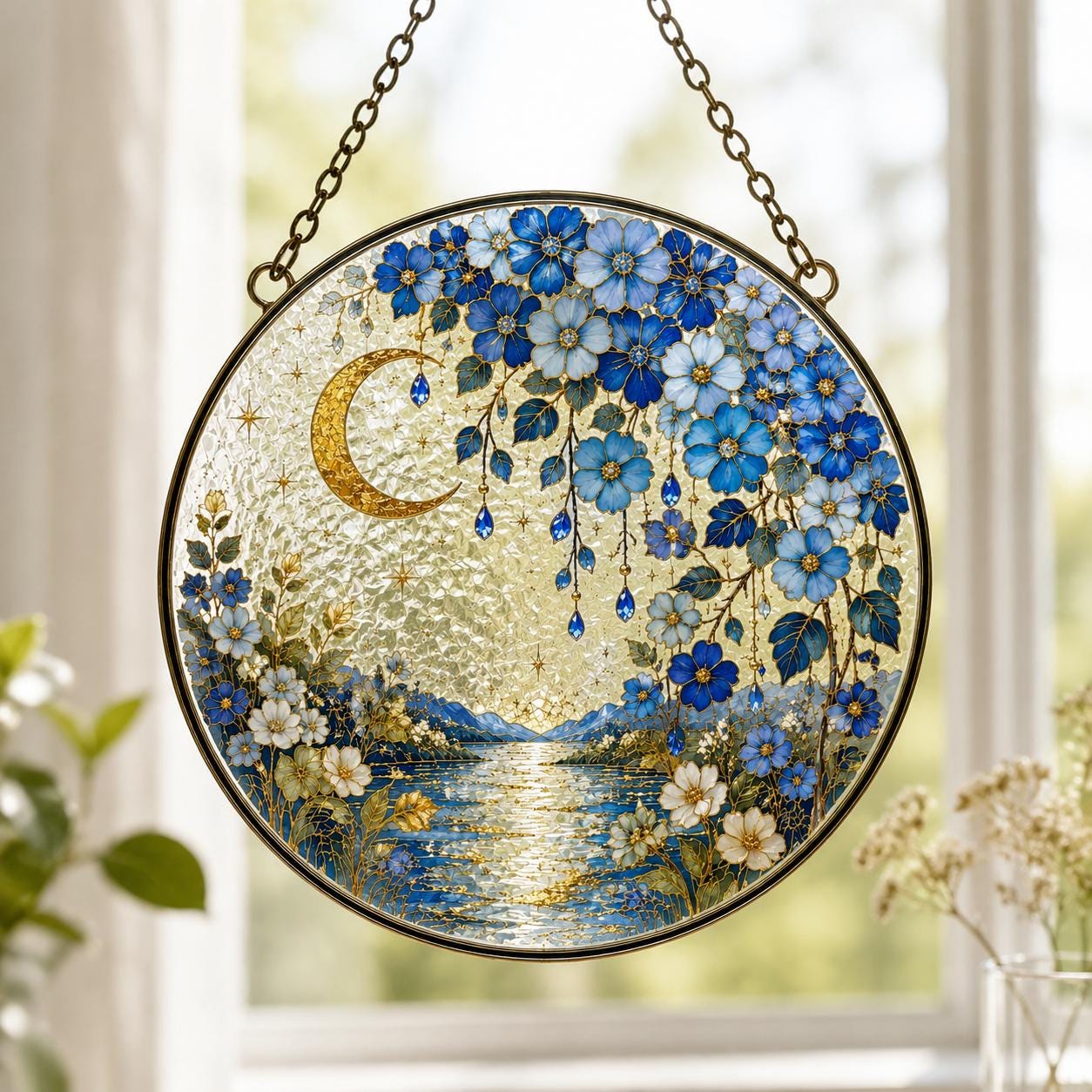 Forget Me Not Stained Glass Suncatcher, Sympathy Gift for Miscarriage Mom, Memorial Window Home Decor