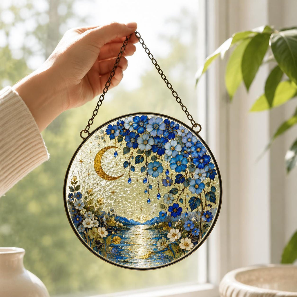Forget Me Not Stained Glass Suncatcher, Sympathy Gift for Miscarriage Mom, Memorial Window Home Decor