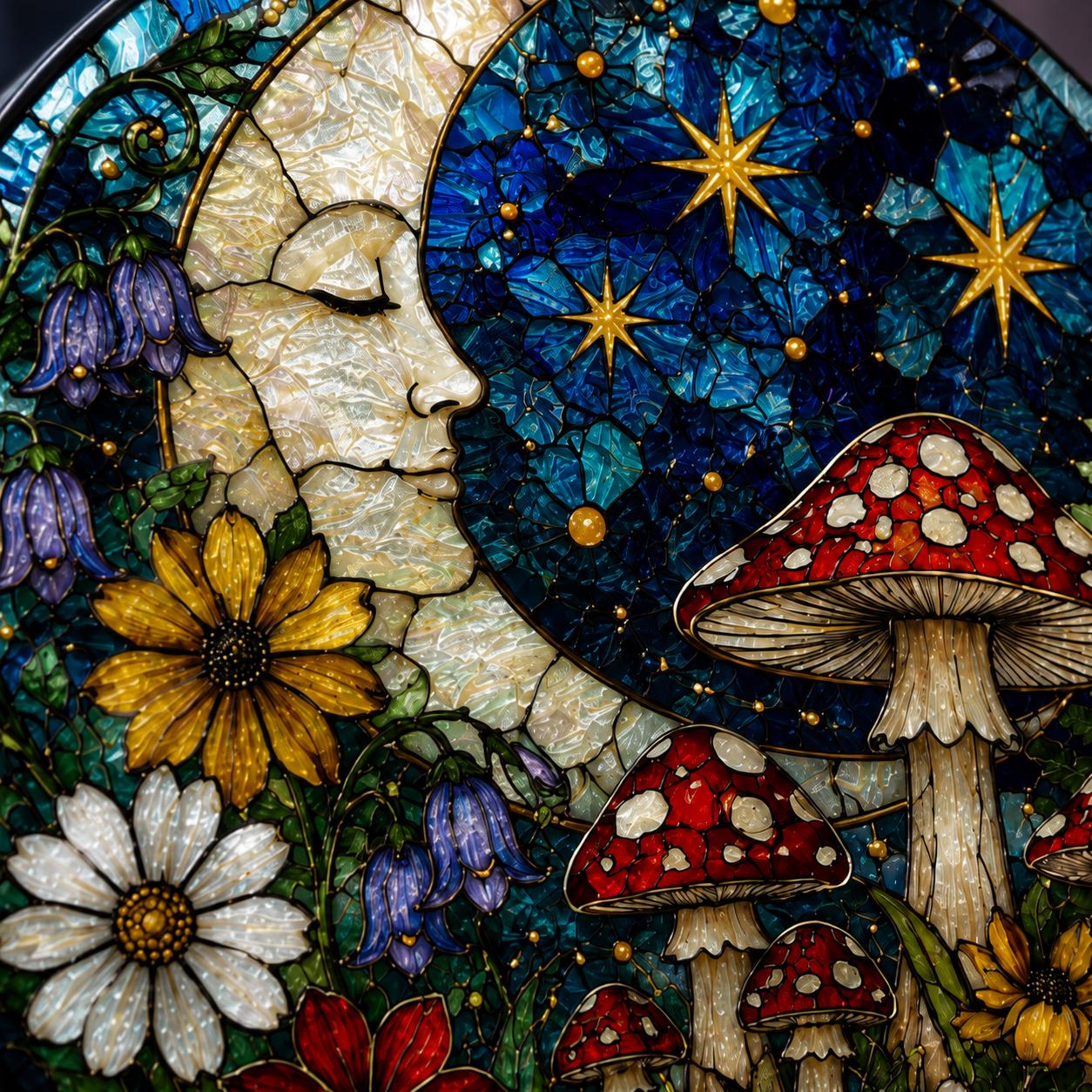 Mushroom Suncatcher, Stained Glass Mushrooms Cottagecore Home Decor, Fly Mushroom Moon Window Hanging Art, Birthday Gift For Her Mom Grandma