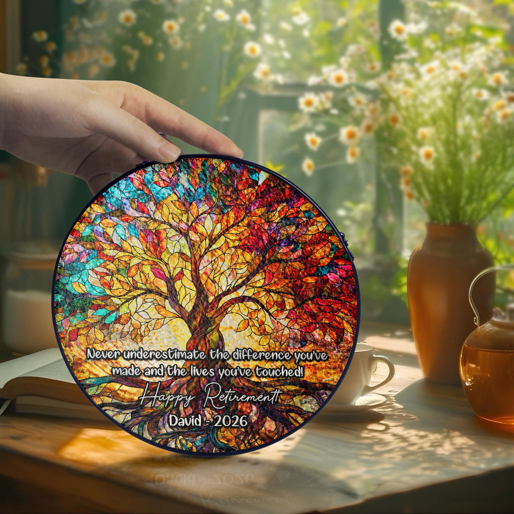 Tree of Life Retired Glass Suncatcher, Personalized Retirement Gift 2025, Farewell Gift for Teacher, Nurse, Coworker, Retirement Keepsake