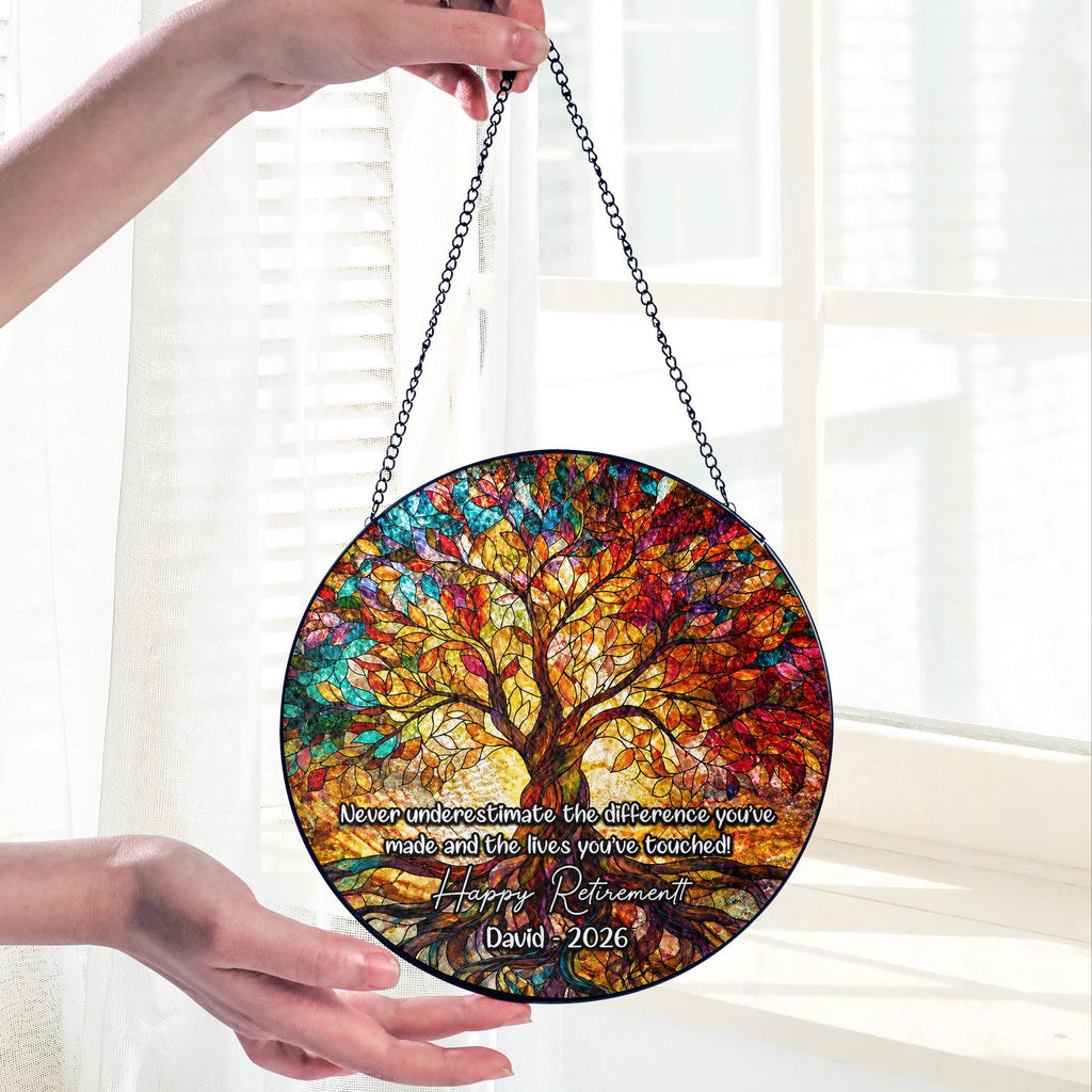 Tree of Life Retired Glass Suncatcher, Personalized Retirement Gift 2025, Farewell Gift for Teacher, Nurse, Coworker, Retirement Keepsake