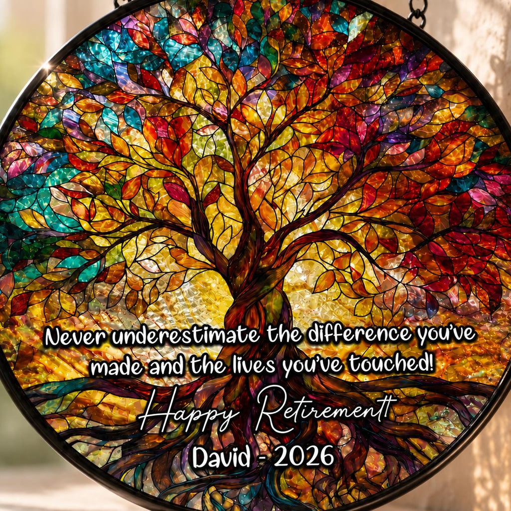 Tree of Life Retired Glass Suncatcher, Personalized Retirement Gift 2025, Farewell Gift for Teacher, Nurse, Coworker, Retirement Keepsake