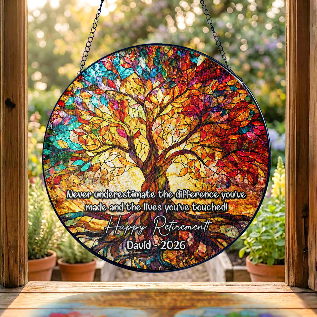 Tree of Life Retired Glass Suncatcher, Personalized Retirement Gift 2025, Farewell Gift for Teacher, Nurse, Coworker, Retirement Keepsake