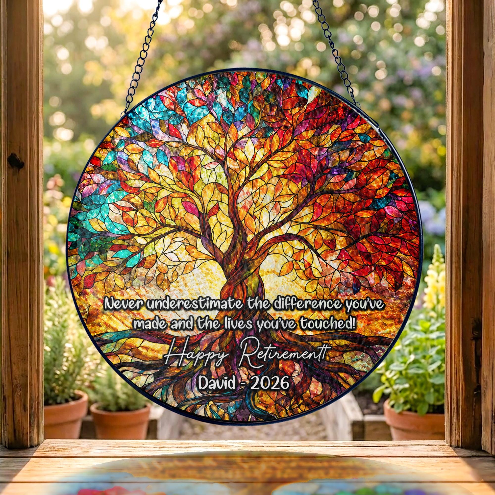Tree of Life Retired Glass Suncatcher, Personalized Retirement Gift 2025, Farewell Gift for Teacher, Nurse, Coworker, Retirement Keepsake