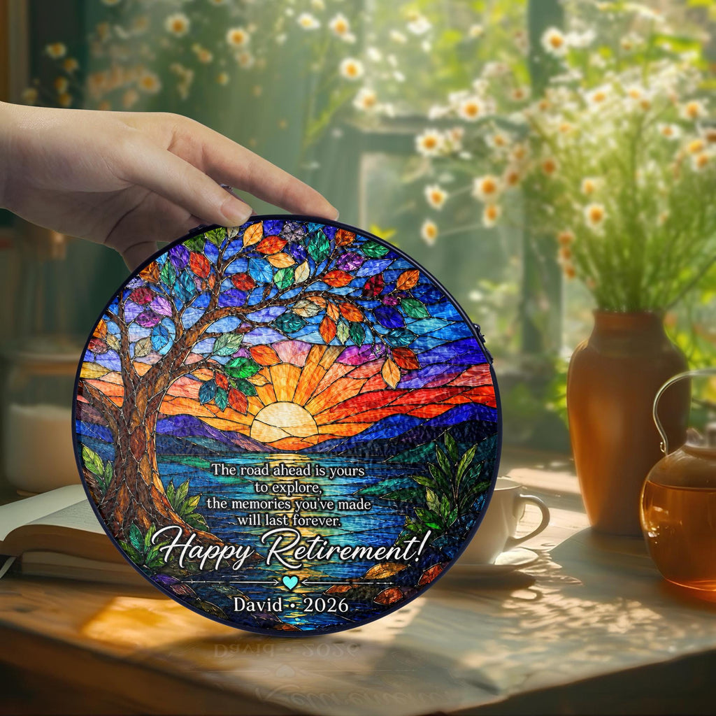 Tree of Life Retired Glass Suncatcher, Personalized Retirement Gift 2026, Farewell Gift for Teacher, Nurse, Coworker, Retirement Keepsake
