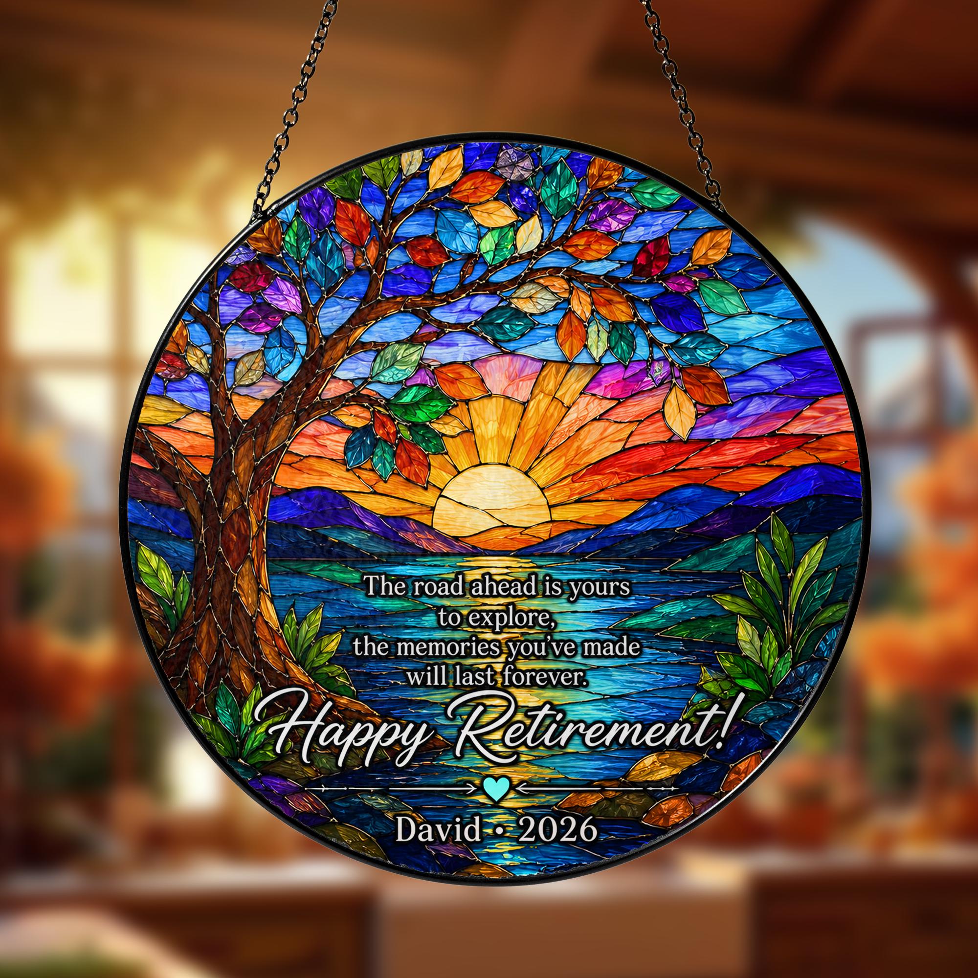Tree of Life Retired Glass Suncatcher, Personalized Retirement Gift 2026, Farewell Gift for Teacher, Nurse, Coworker, Retirement Keepsake