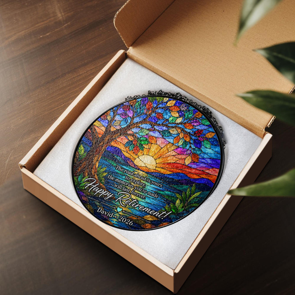 Tree of Life Retired Glass Suncatcher, Personalized Retirement Gift 2026, Farewell Gift for Teacher, Nurse, Coworker, Retirement Keepsake