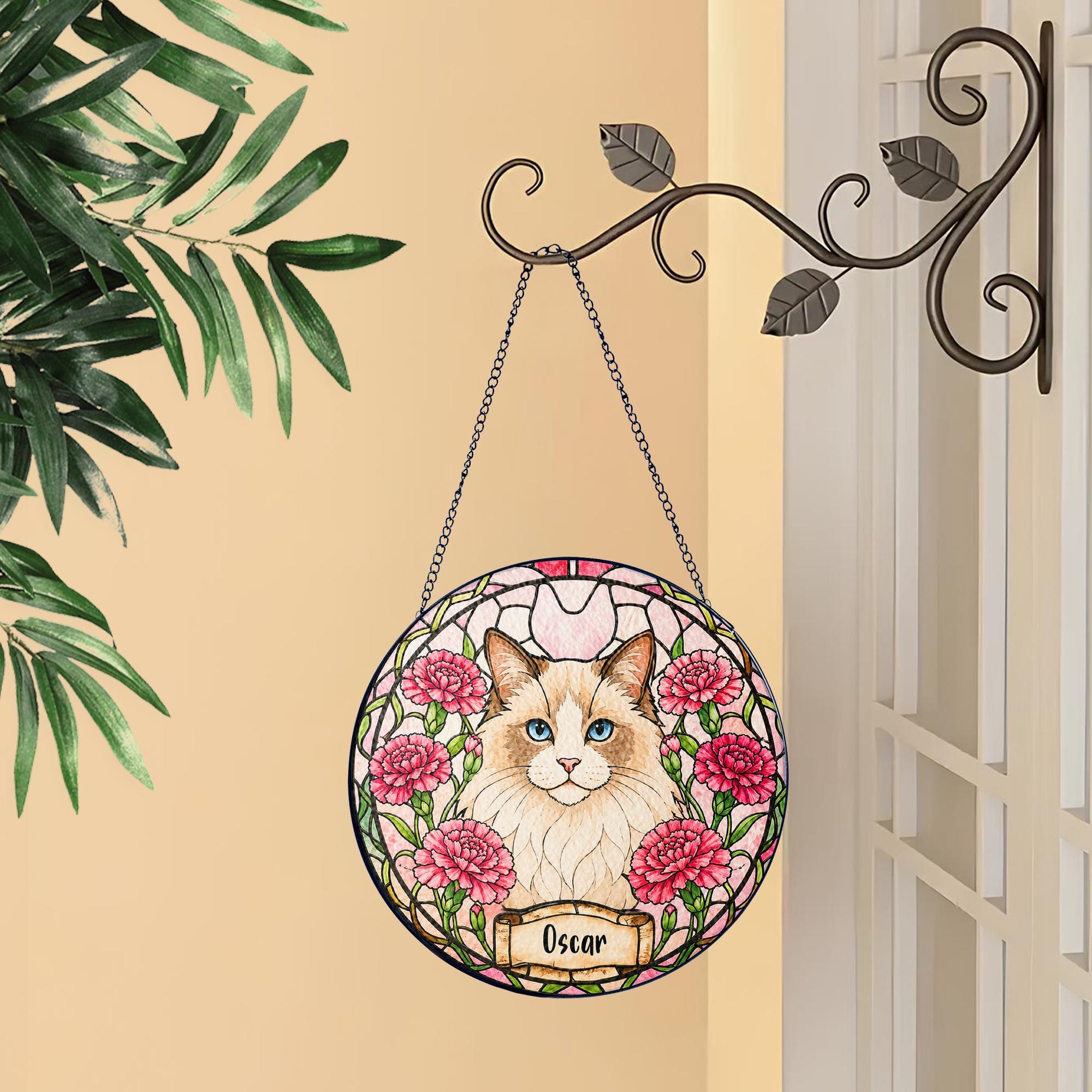 Custom Dog Portrait Birth Flower Stained Glass Suncatcher, Personalized Pet Memorial Gift, Birth Month Flower Dog Photo, Pet Loss Keepsake