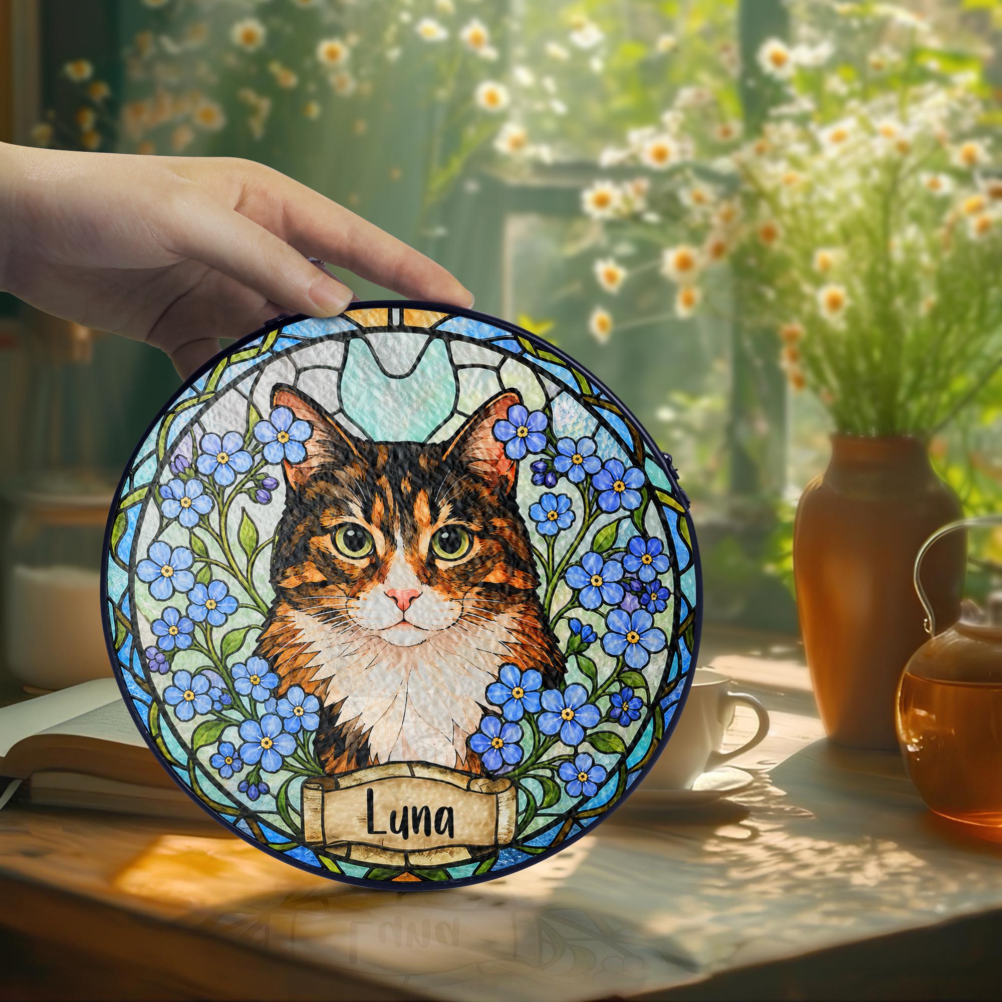 Custom Dog Portrait Birth Flower Stained Glass Suncatcher, Personalized Pet Memorial Gift, Birth Month Flower Dog Photo, Pet Loss Keepsake