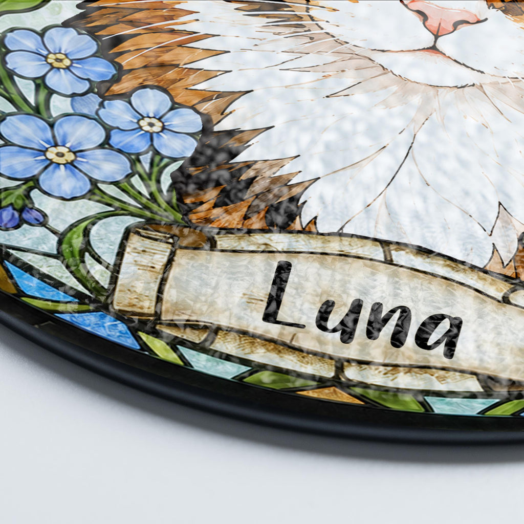 Custom Pet Portrait Birth Flower Stained Glass Suncatcher, Personalized Pet Memorial Gift, Birth Month Flower Dog Photo, Pet Loss Keepsake