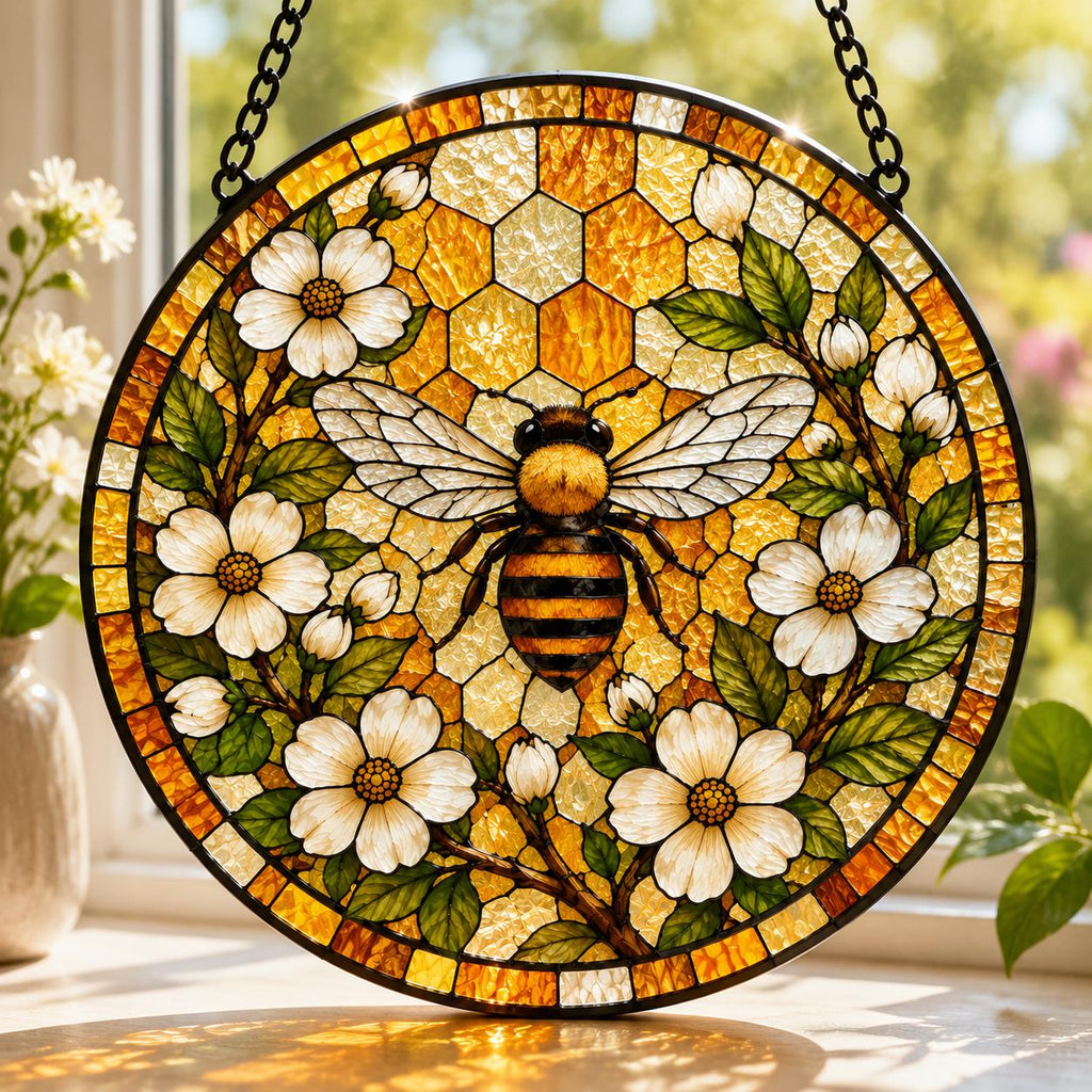 Bumble Bee Stained Glass Suncatcher, Bumble Bee Window Hangings, Honeybee Bee Garden Art, Mother's Day Gift, Grandma Bee Gift