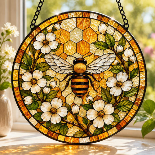 Bumble Bee Stained Glass Suncatcher, Bumble Bee Window Hangings, Honeybee Bee Garden Art, Mother's Day Gift, Grandma Bee Gift