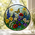 Stained Glass Floral Meadow Suncatcher, Rainbow Garden Window Hanging, Wildflower Glass Art, Gift for Mom and Grandma, Botanical Home Decor
