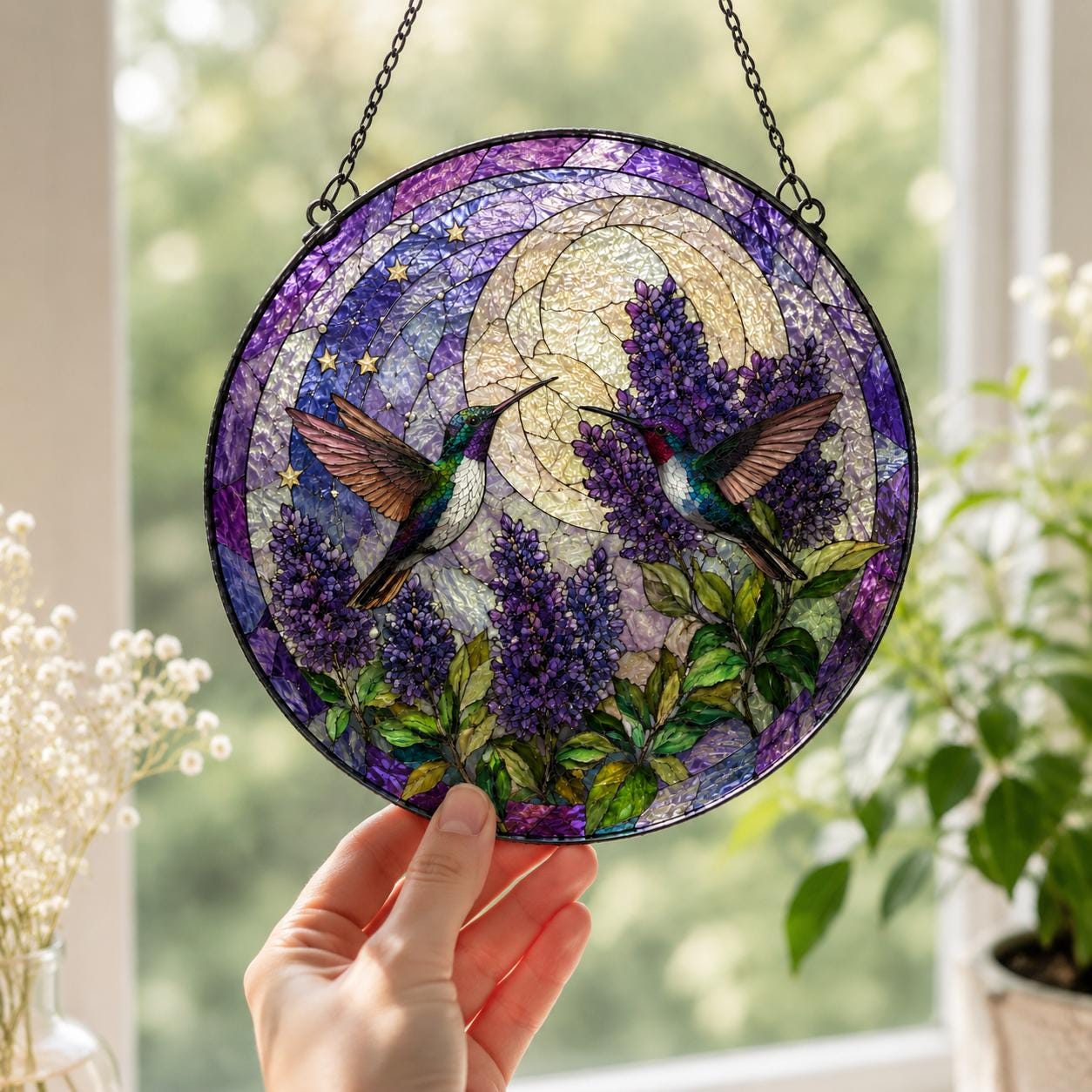 Hummingbird Stained Glass Suncatcher, Stained Glass Window Hanging, Bird Suncatcher, Hummingbird Gift, Nature Lover Gift, Sun Catcher