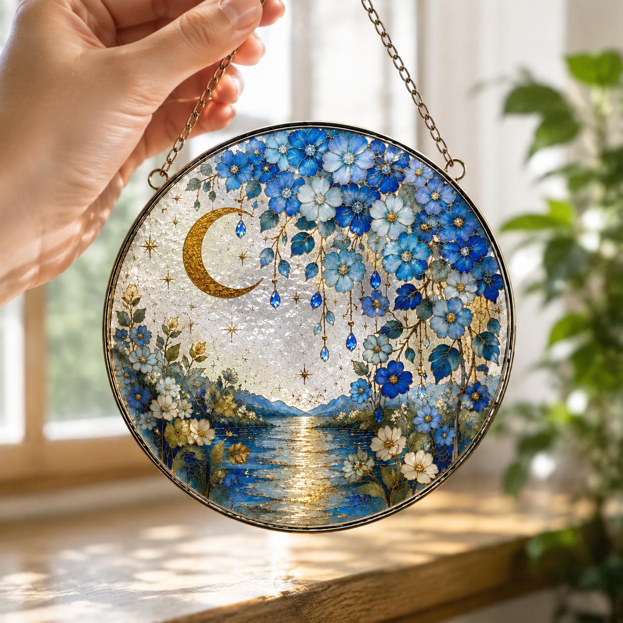Forget Me Not Stained Glass Suncatcher, Sympathy Gift for Miscarriage Mom, Memorial Window Home Decor