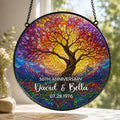 Personalized Tree of Life Anniversary Suncatcher With Name & Date, Custom 50th Wedding Anniversary Stained Glass Gift For Parents