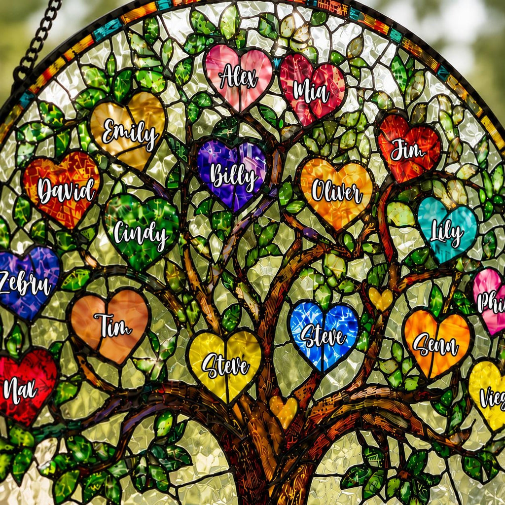 Family Unbreakable Bond Tree Of Life Personalized Stained Glass Window Hanging Suncatcher, Mother's Day Gift, Birth Flower Gifts