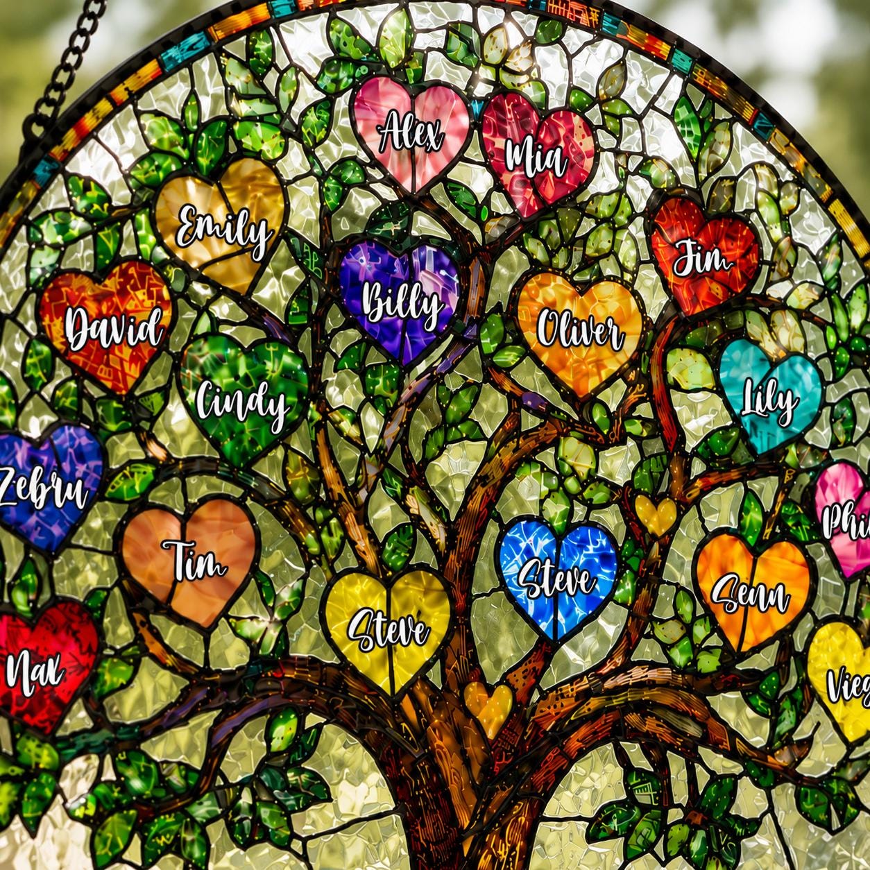 Family Unbreakable Bond Tree Of Life Personalized Stained Glass Window Hanging Suncatcher, Mother's Day Gift, Birth Flower Gifts